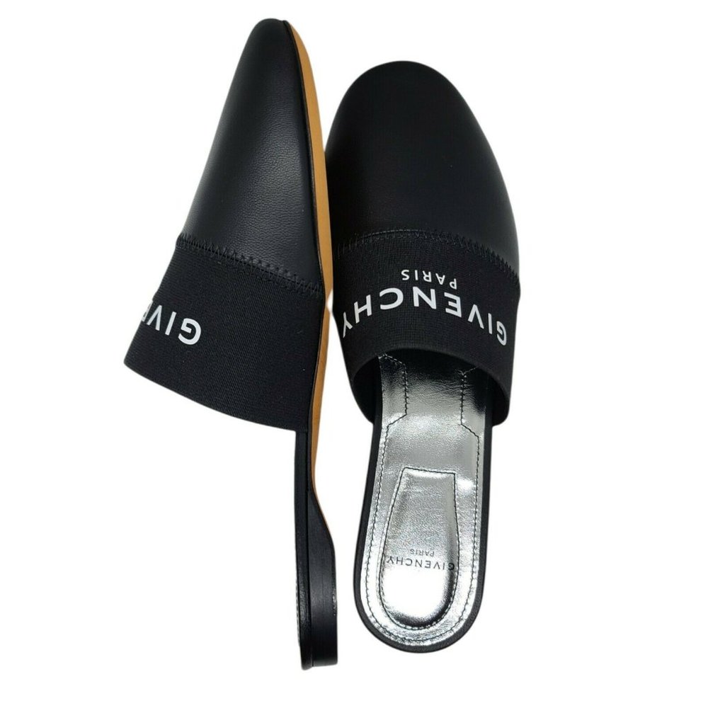Givenchy Mule Bedford Black Leather White Logo Slide BNIB 36